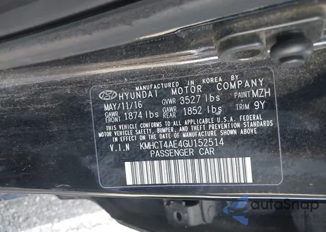 2016 Hyundai Accent Se z USA, uszkodzony, nr VIN KMHCT4AE4GU152514